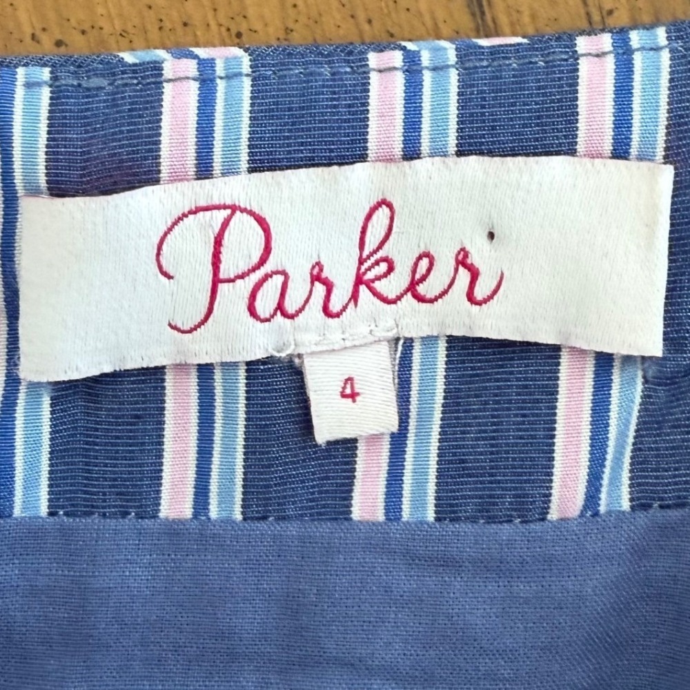 Parker Brooklyn Ruffle Mini Dress Blue Pink Stripe Belt Spaghetti Strap Size 4 - Picture 15 of 16
